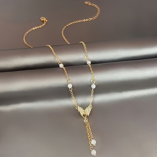 Fashionable and personalized women's butterfly pearl necklace versatile high-end niche ins style