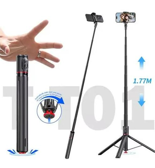 TT01 Bluetooth Selfie Stick with Auto-Deploy Tripod & Magnetic Remote – 3-in-1 Foldable Live Streaming Stand, Drop-to-Open, 177cm Extendable, Anti-Lost Design