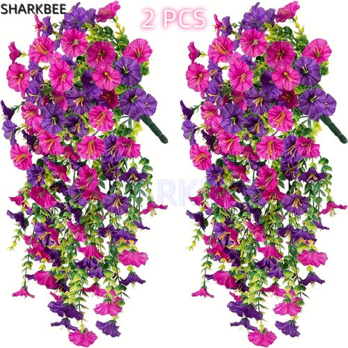 2 Pack of Vibrant and Attractive Artificial Hanging Bouquets - Eucalyptus Leaves and Flowers, Great for Outdoor, Home, Office and Garden Use