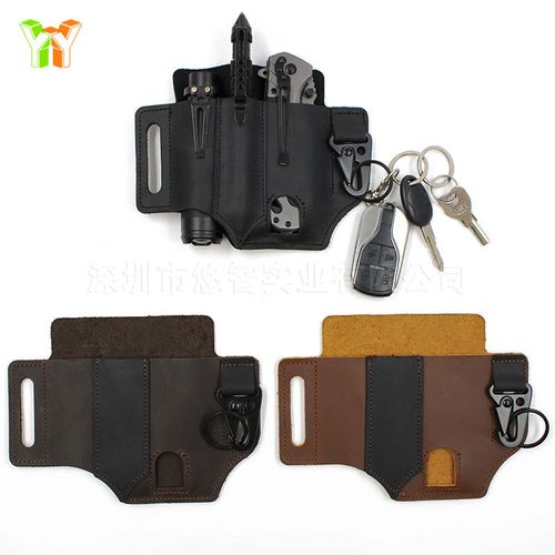Spot EDC tactical tool leather case Retro outdoor tool waist bag Sports waist bag knife case flashlight case