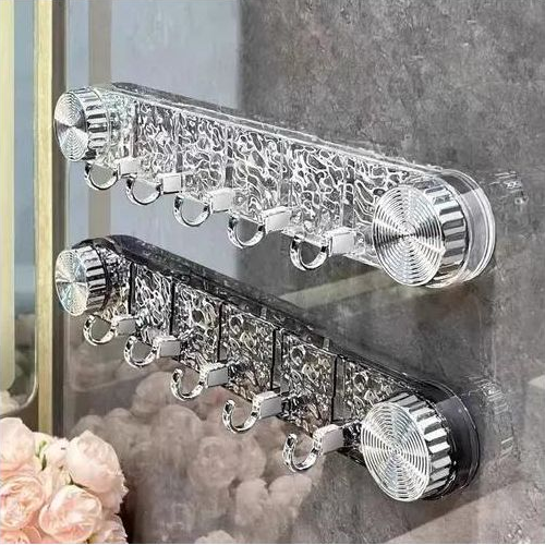 New Punch-Free Plastic Suction Cup Bathroom Wall Storage Hook Shelf Long Row Five Consecutive Rows Traceless Sticky Hooks Coat
