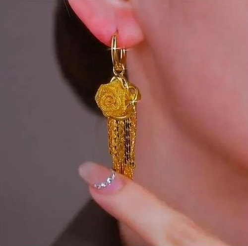 French-style high-end luxury rose tassel earrings