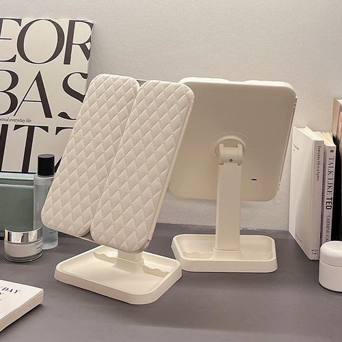 LED makeup mirror: desktop, with lights, three-sided foldable, magnifying, popular for dormitory desktops, beauty use, and bedroom vanity.
