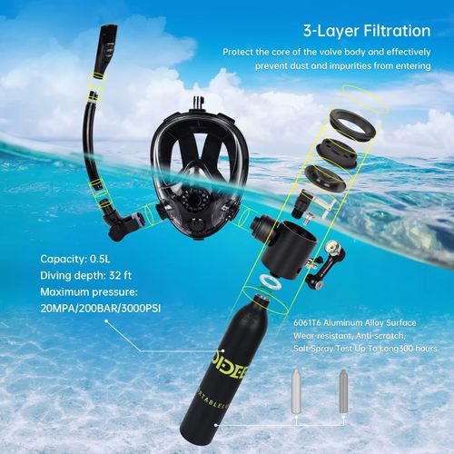 Diving tank with snorkel mask for underwater exploration easy to use safe reliable