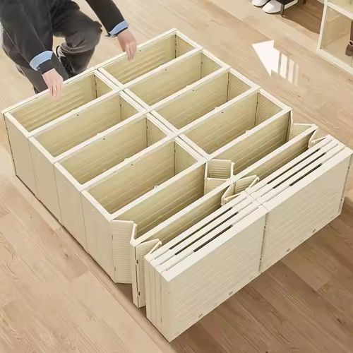 Space-saving foldable shoe cabinet: slim when folded, roomy when used. Sturdy tiers hold shoes, sleek design fits decor. Easy setup, no tools. Ideal for small spaces—tidy shoes, save space.
