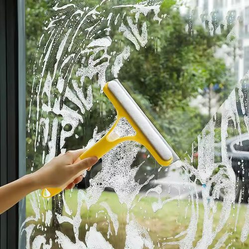 multi-functional glass scraper, 3-in-1 glass cleaning tool, window cleaner, glass brush, household mirror cleaning tool, water-spraying brush