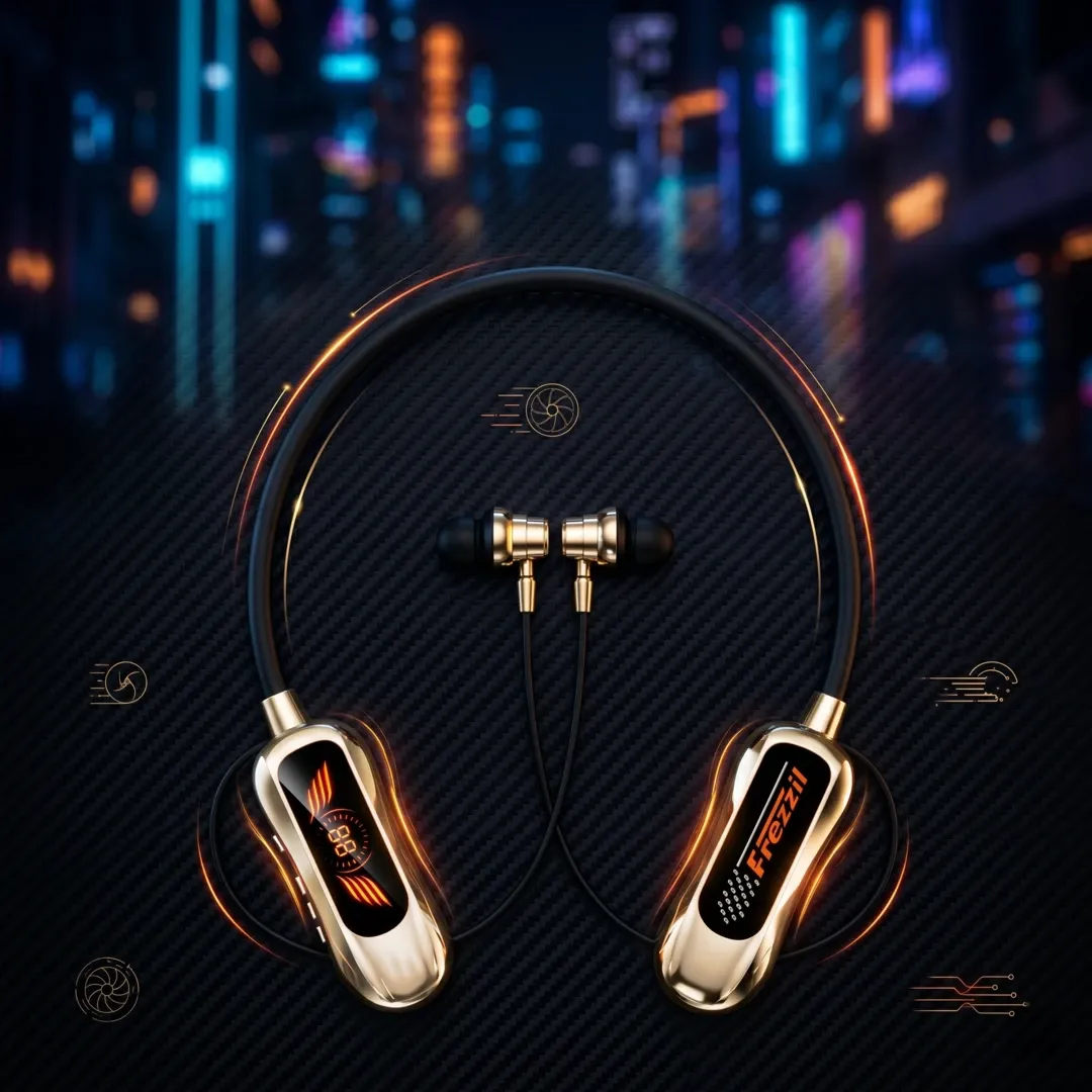 New Neckband Bluetooth Headphone with RGB Lighting Effects and Smart LED Digital Display