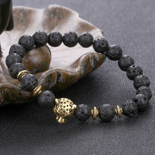 Volcanic stone lion and leopard handmade bracelet