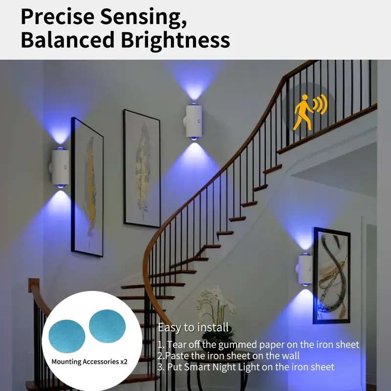Rechargeable LED Motion Sensor Night Light – 7 ambient colors, automatic on, long battery life, can be pasted anywhere, no socket required – cozy, plug-free lighting for bedrooms, bathrooms, staircases, and more!