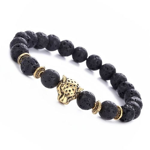 Volcanic stone lion and leopard handmade bracelet