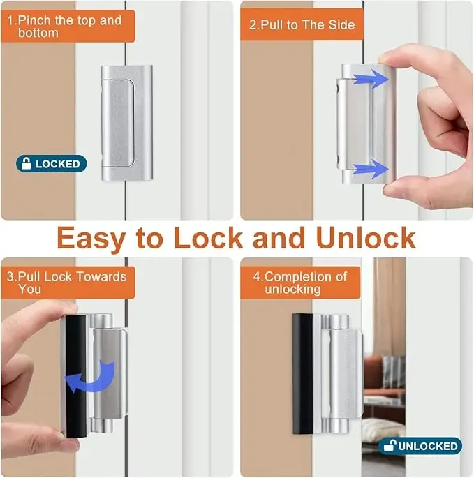This home security door lock can withstand 800 pounds of pulling force and is suitable for inward-opening doors.  It's a reinforced lock and comes with 5 screws, effectively preventing illegal entry.