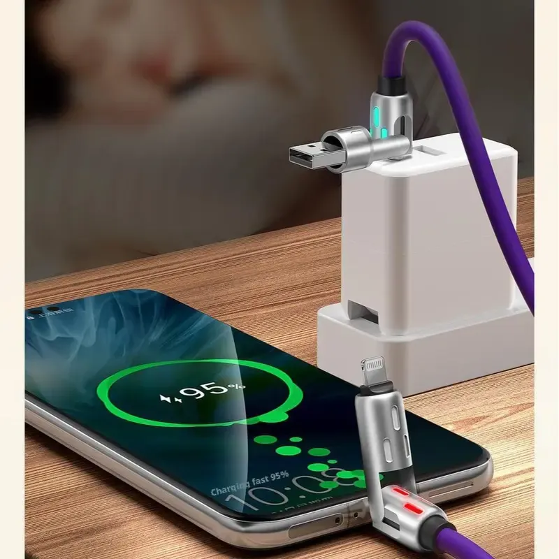 A four-in-one multi-functional USB charging cable, supporting USB-A, Type-C, and Lightning interfaces, with support for up to 240W fast charging and data synchronization, and featuring a breathing light effect.