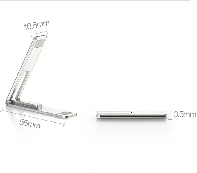 Mini phone stand, foldable, invisible, and portable metal phone holder, suitable for desktop use and compatible with all mobile phones.