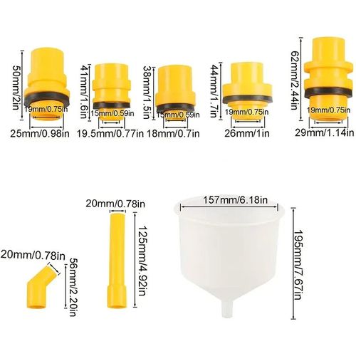 19-piece oil funnel set, automotive oil funnel kit, compatible with various car models.