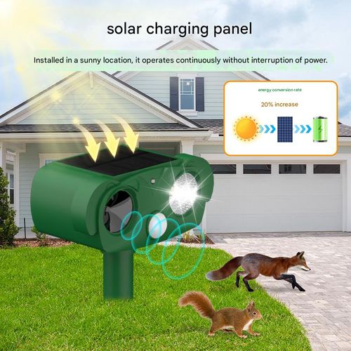 Solar-powered outdoor ultrasonic animal repeller