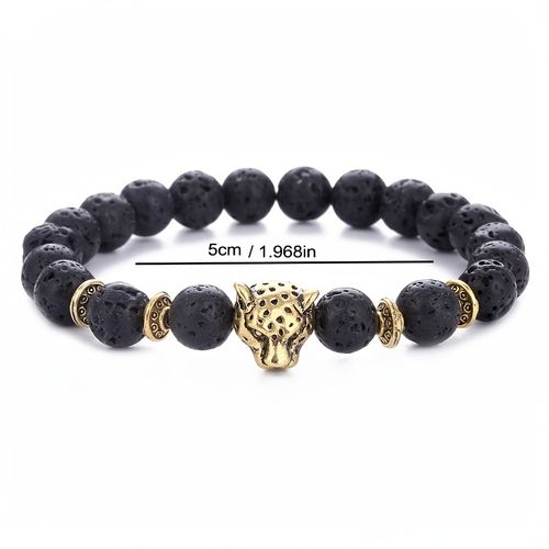 Volcanic stone lion and leopard handmade bracelet