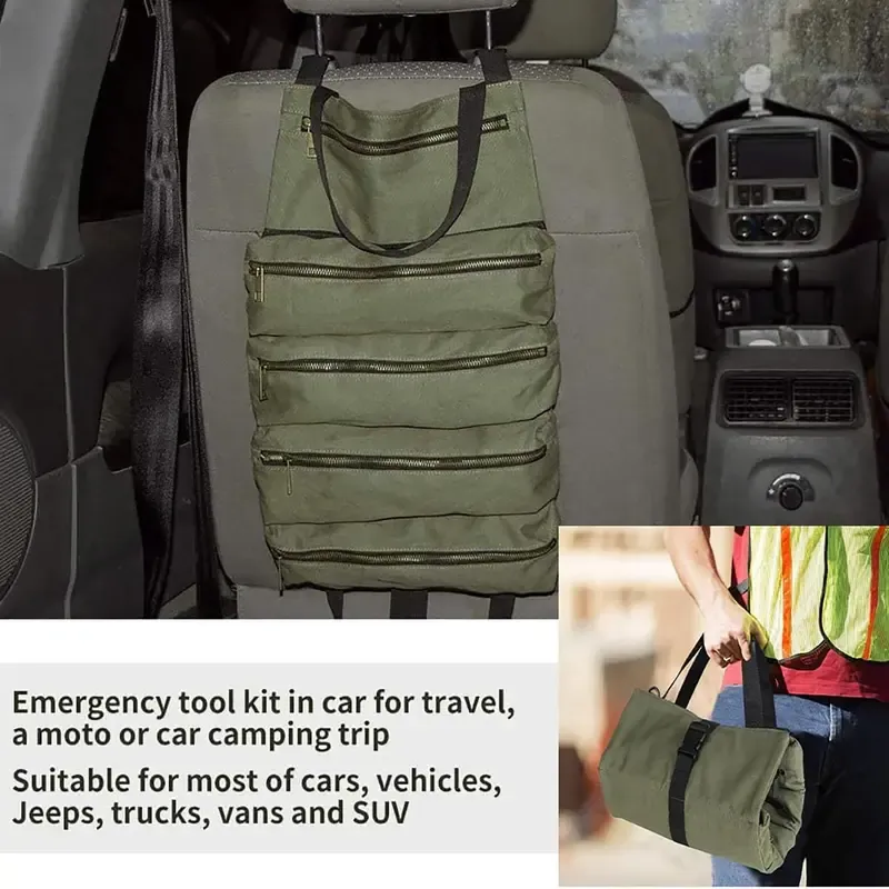 Portable Canvas Tool Bag, Multi-Functional Car Storage Pouch, Electrician Tool Bag, Hardware Tools Organizer, Durable Fabric Container, Tool Pockets