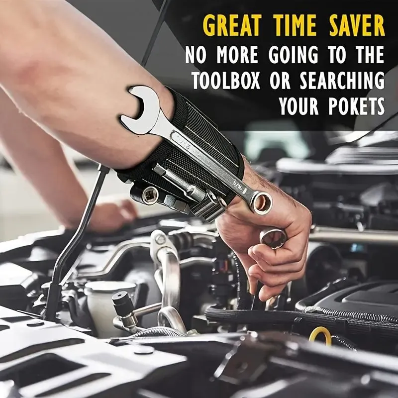 Magnetic tool wristband that can hold screws, nails, and drill bits – features an adjustable Velcro strap, is breathable and comfortable, and is perfect for men, dads, husbands, grandfathers, DIY enthusiasts, and repairmen for easy access to parts during work.