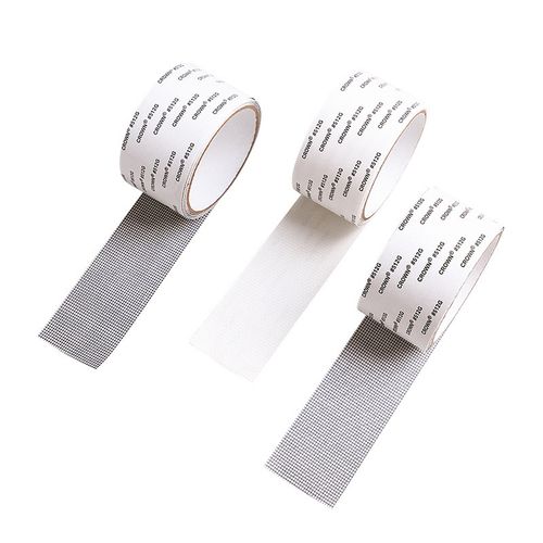 Self-adhesive mosquito net screen repair tape for doors and windows.
