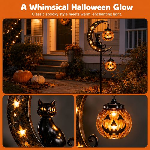 Halloween Moon, Black Cat and Jack-o-lantern