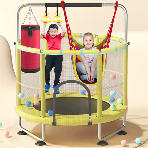 🏠 Kids Indoor Trampoline 🌟 150cm Diameter | Adjustable Height | 360° Safety Net ⚡️