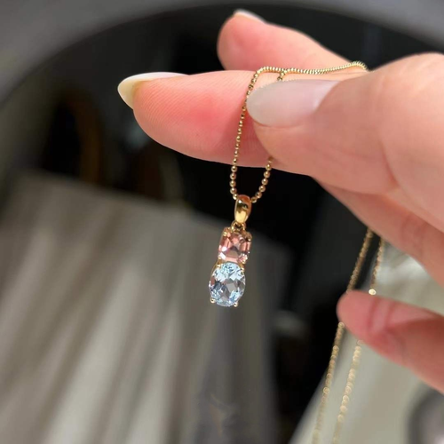 💎 S925 Sterling Silver Strawberry Mint Pendant Necklace ✨ Dainty Pastel Blue Crystal Collarbone Chain | Luxury Gift for Her