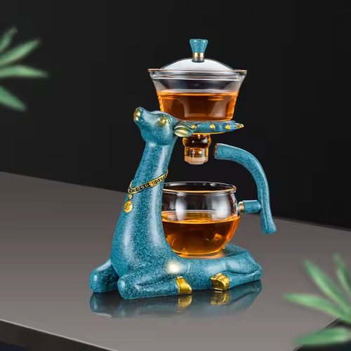 Deer Elegance Tea Maker - 1s Auto-Pour Magnetic Glass Teapot with Filter, Heat-Resistant Handle & Deer Design 🦌🍵