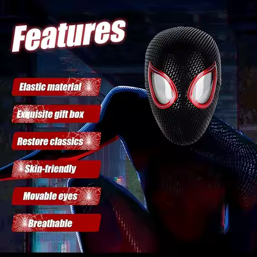 ✨ Miles Morales Spider-Man Mask ✨ | Auto-Eye Movement & Blinking | Remote Control | Unisex (Fits 62CM)