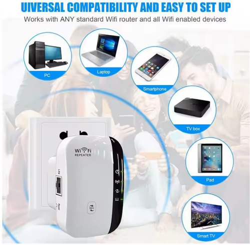 📶 300M WiFi Booster – Eliminate Dead Zones | Wall-Penetrating Signal | Works with Any Router