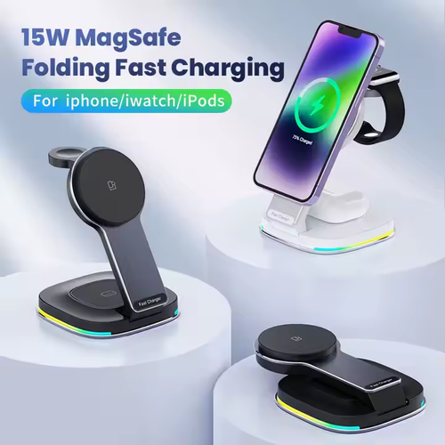 MagSafe 3-in-1 Foldable Wireless Charger 🌟 15W Fast Charging for Phone Watch Earbuds 🔋✨