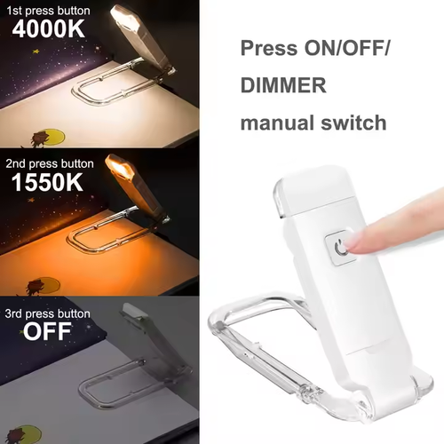 🔆 Foldable USB Book Light – 4000K Natural Glow, Flicker-Free Eye Care & 3-Tone Adjustable