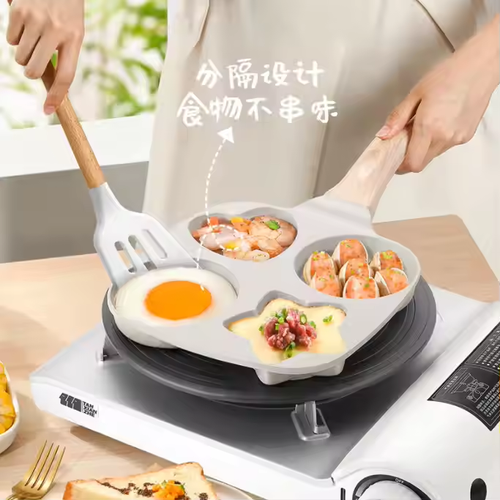 ❤️ 4-Heart Marble Stone Breakfast Pan 🔥 Nonstick & Multi-Stove Ready | 3-Min Magic ⏰