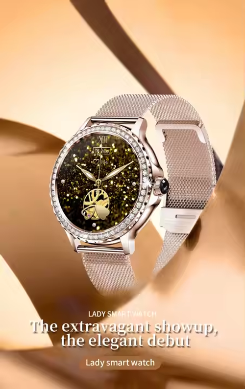 💎 NX19 Women's Smartwatch | Bluetooth Calls ✆ 1.3 HD Screen + IP68 Waterproof ⌚ Heart Sleep Monitor ✨ Diamond Accents