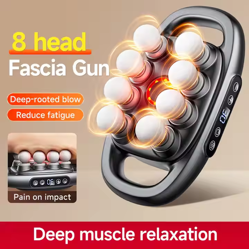 MUSCLEPRO™ 8-Head Deep Tissue Massage Gun 💥 | 40KG Thrust 🔋 | Red Light Therapy + 16 Speeds