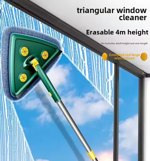 ✨ All-in-One Magic Triangle Mop & Window Cleaner 🪣 360° Swivel, 4M+ Reach, Scrub & Squeegee in 1! 🧼