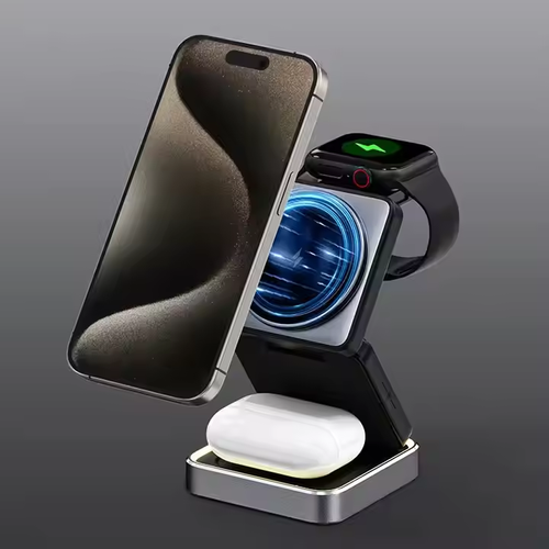 📱3-in-1 Foldable Magnetic Wireless Charger 🌟 iPhone Fast Charging | Watch & AirPods Compatible