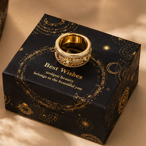 Rotatable Diamond Gear Gold Ring