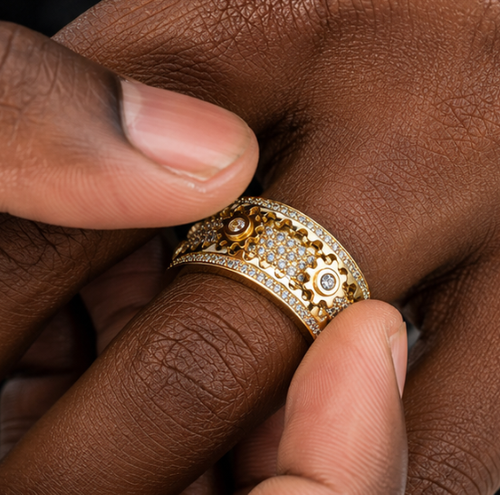 Rotatable Diamond Gear Gold Ring