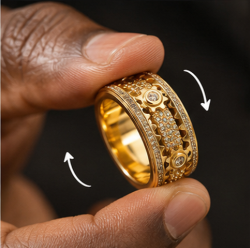 Rotatable Diamond Gear Gold Ring