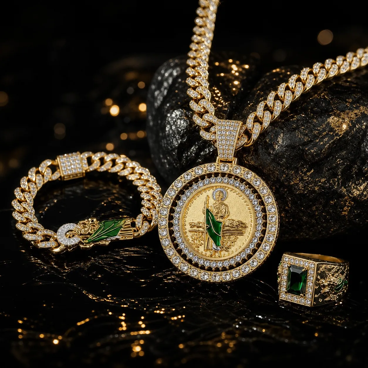 Two-Piece Hip Hop Jesus Necklace & Bracelet Set
