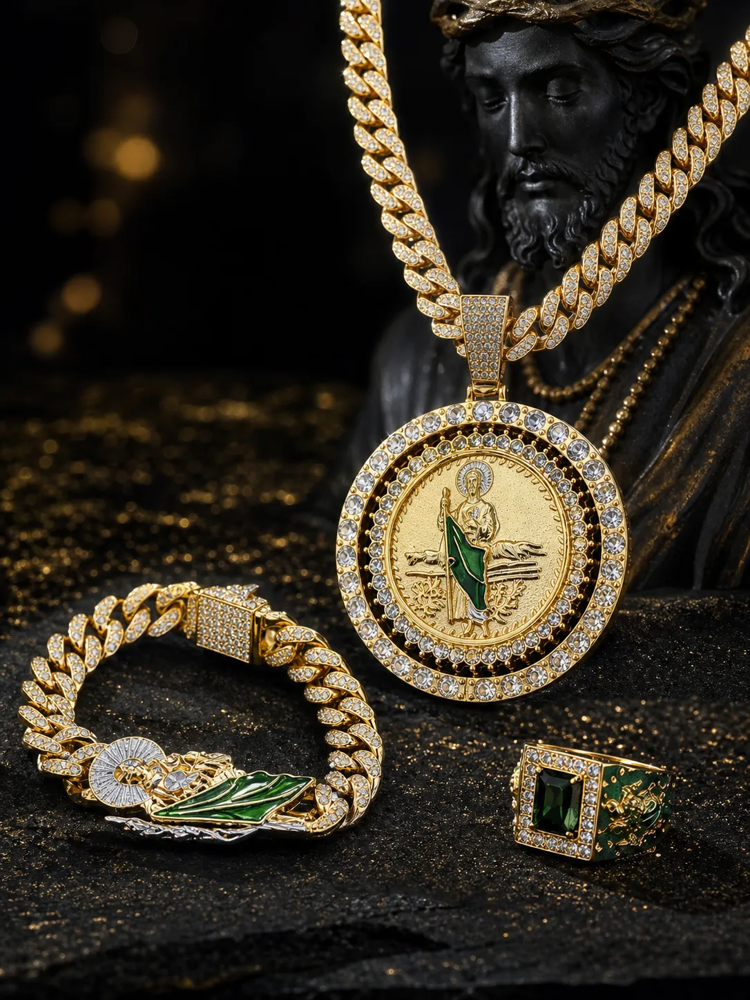 Two-Piece Hip Hop Jesus Necklace & Bracelet Set