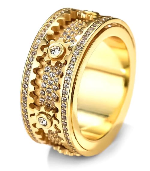 Step into confidence with this gold-plated rotatable diamond ring, crafted for trendsetters who embrace bold style, shine, and individuality. Featuring an intricate, spinable design adorned with sparkling CZ diamonds, it is more than a ring—it is a statement of luxury and calm, arriving in a premium gift box ready to impress.