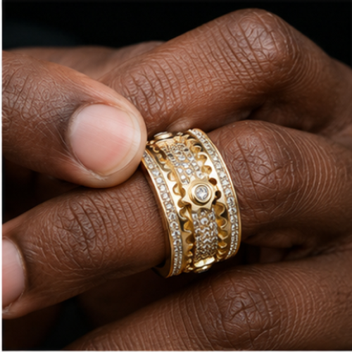 Rotatable Diamond Gear Gold Ring