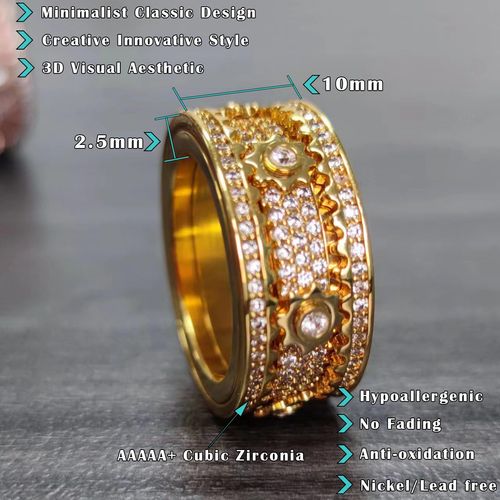 Rotatable Diamond Gear Gold Ring