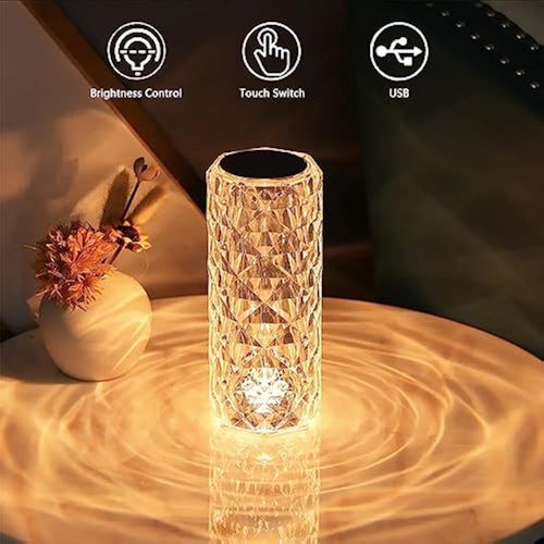 Portable Crystal Table Lamp 3 Color Touch Control Rechargeable Lamp Crystal Bedside Lamp Night Light,Room Decor Desk Lamp