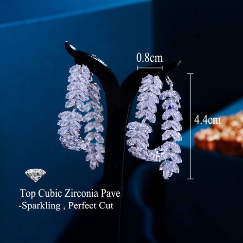 Sparkling Zircon Heart  Wheat Ear Earrings   Tassel Leaf Design Elegant Studs for Women Daily Party Engagement Jewelry