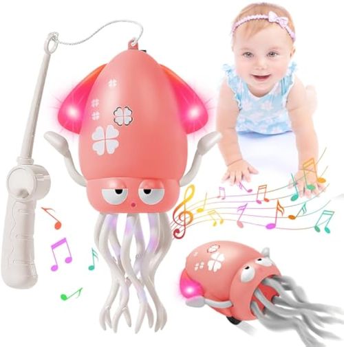 Electric Dancing Octopus Light Music Suitable for 12-18 Months Old Baby Toys, Kid Crawling Squid Toys Suitable for Toddler Tummy Time