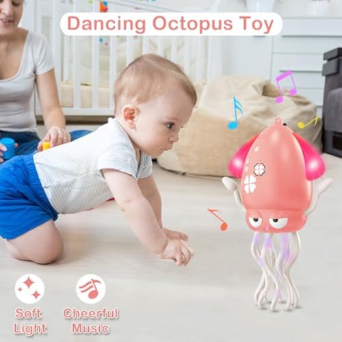 Electric Dancing Octopus Light Music Suitable for 12-18 Months Old Baby Toys, Kid Crawling Squid Toys Suitable for Toddler Tummy Time