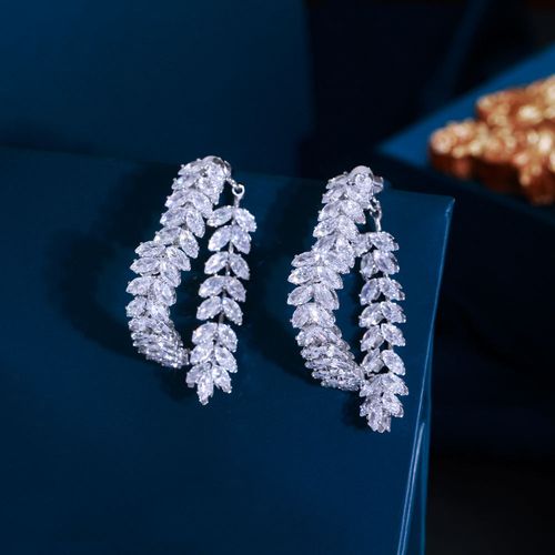Sparkling Zircon Heart  Wheat Ear Earrings   Tassel Leaf Design Elegant Studs for Women Daily Party Engagement Jewelry