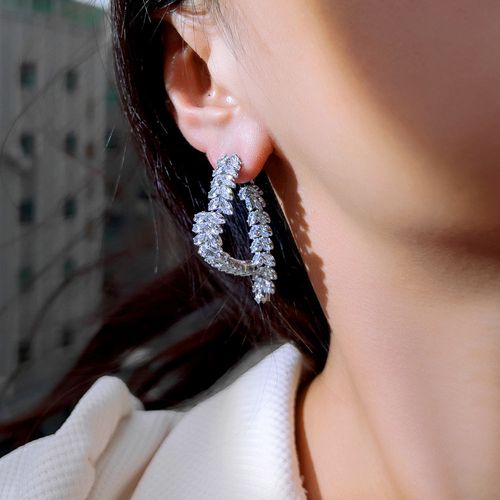 Sparkling Zircon Heart  Wheat Ear Earrings   Tassel Leaf Design Elegant Studs for Women Daily Party Engagement Jewelry